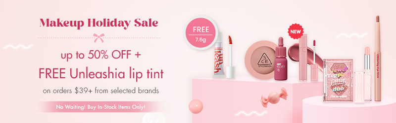 Makeup Holiday Sale up to 50% OFF FREE Unleashia lip tint on orders $39 from seleced brands T L e 