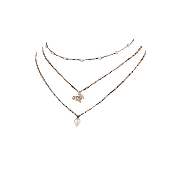 MsBlossom - Pearl x Butterfly Tripled Layered Necklace - 1pc