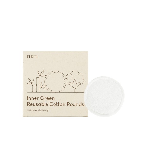 Purito SEOUL - Ronds de coton réutilisables verts intérieurs - 10 Pads