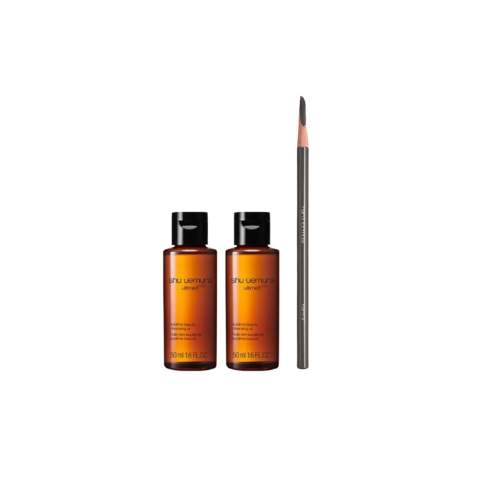 Shu Uemura Hero Set G ( Ultime8 Sublime Beauty Cleansing Oil - 50ml (2pcs)  & H9 Hard Formula Eyebrow Pencil - 05 Stone Gray )