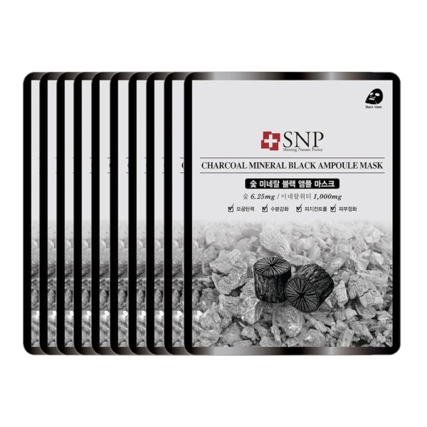 SNP - Charcoal Mineral Black Ampoule Mask - 10pcs