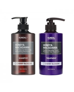 KUNDAL - Honey & Macadamia Nature Shampoo + Treatment - 500ml Set - Cherry Blossom