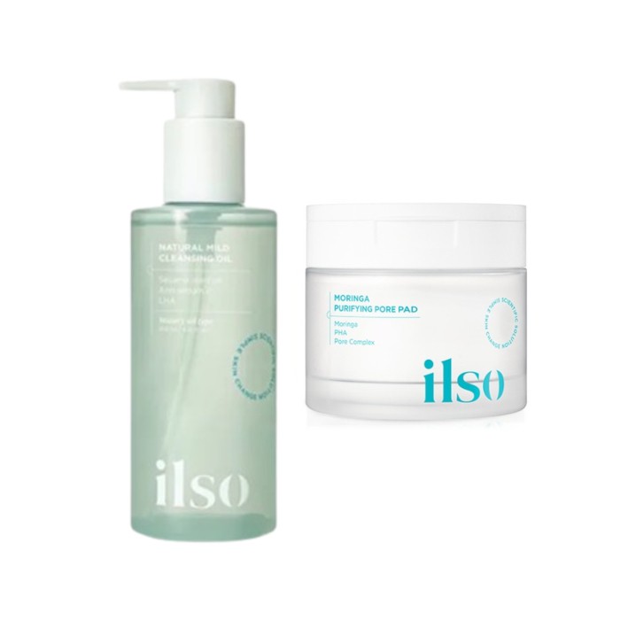 ILSO - Natural Mild Cleansing Oil - 200ml + Moringa Purifying Pore Pad - 160ml Set