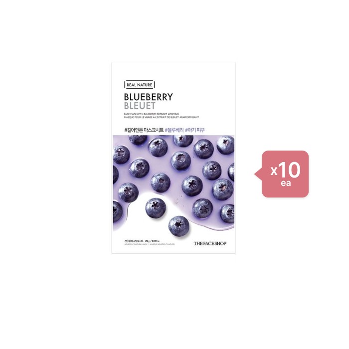 THE FACE SHOP - Real Nature Face Mask - Blueberry - 1pc (10ea) Set