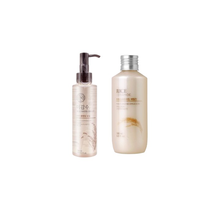 THE FACE SHOP - Rice & Ceramide Moisturizing Emulsion - 150ml (1ea) + Rice Water Bright Rich Cleansing Oil - 150ml (1ea) Set