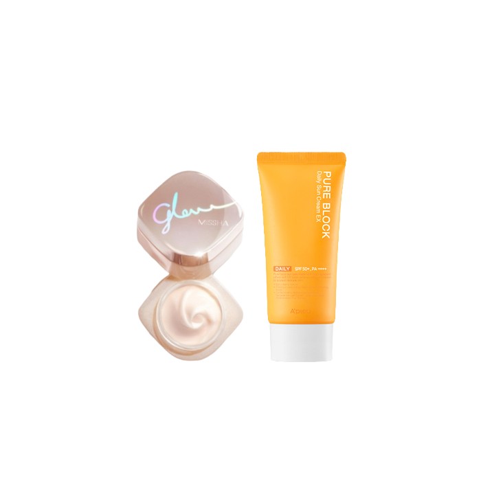 A'PIEU - Pure Block Natural Daily Sun Cream SPF45 PA+++ - 100ml X MISSHA - Glow Skin Balm - 50ml