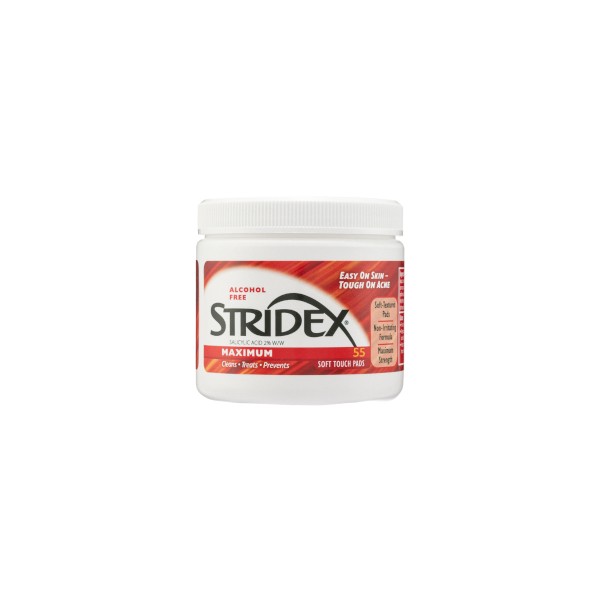 STRIDEX - Alcohol Free Maximum Pads (2% Salicylic Acid) RED - 55pcs