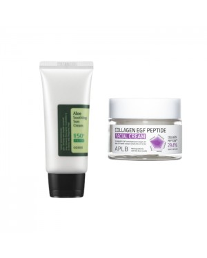 COSRX - Aloe Soothing Sun Cream SPF50+ PA+++ - 50ml + APLB - Collagen EGF Peptide Facial Cream - 55ml Set