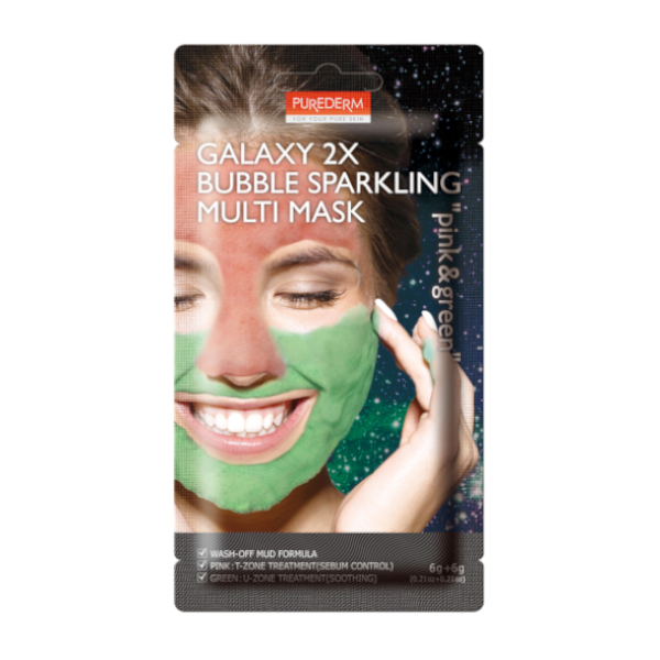 PUREDERM Galaxy 2X Bubble Sparkling Multi Mask 6g6g Pink Green