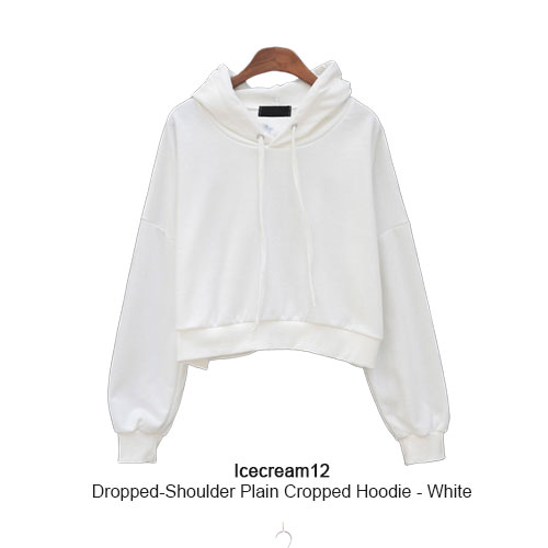  Icecream12 - Dropped-Shoulder Plain Cropped Hoodie 
