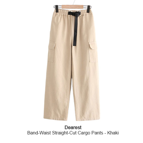  Dearest - Band-Waist Straight-Cut Cargo Pants - Khaki 