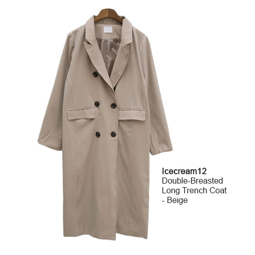  Icecream12 - Double-Breasted Long Trench Coat 