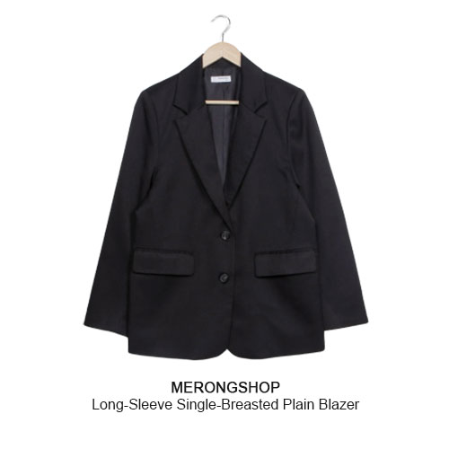 MERONGSHOP - Long-Sleeve Single-Breasted Plain Blazer 