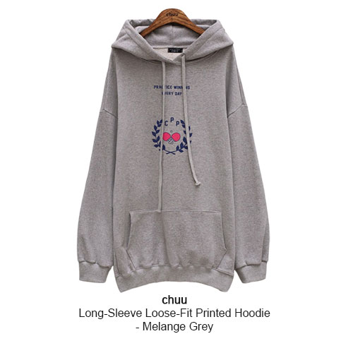 chuu - Long-Sleeve Loose-Fit Printed Hoodie - Melange Grey 
