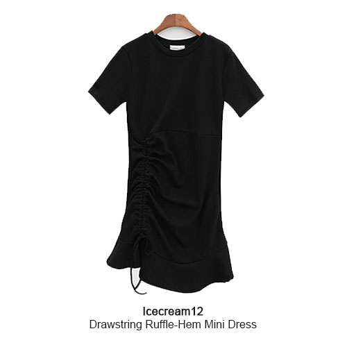  Icecream12 - Drawstring Ruffle-Hem Mini Dress 