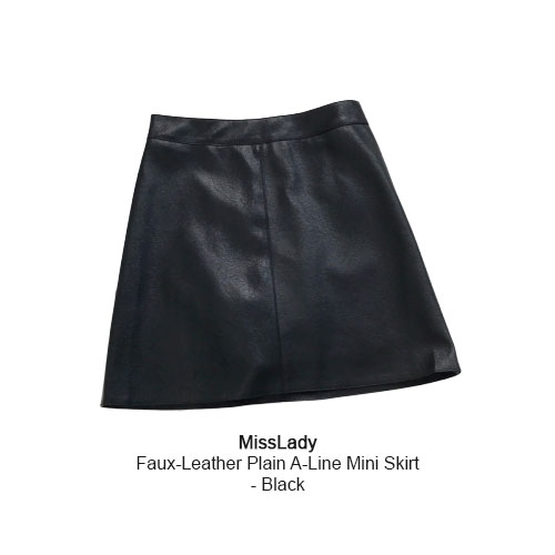  MissLady - Faux-Leather Plain A-Line Mini Skirt 