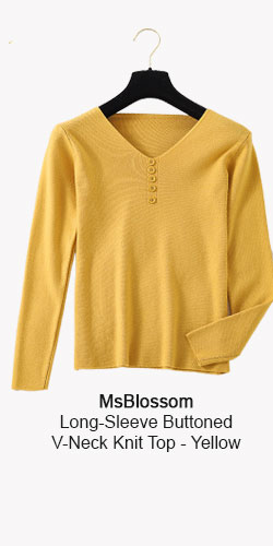  MsBlossom - Long-Sleeve Buttoned V-Neck Knit Top 