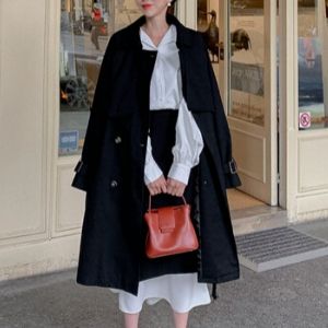 MERONGSHOP - Double-Breasted Trench Coat with Sash