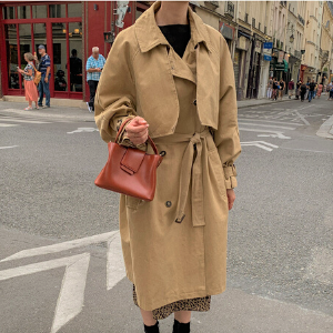  MERONGSHOP - Double-Breasted Trench Coat with Sash