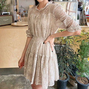  chuu - Elbow-Sleeve Ruffled Lace Dress