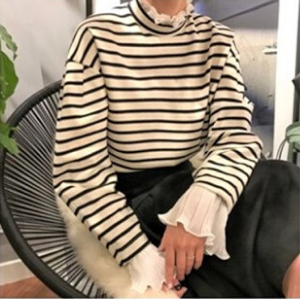  Chi Chi - Frilled Trim Striped Pullover
